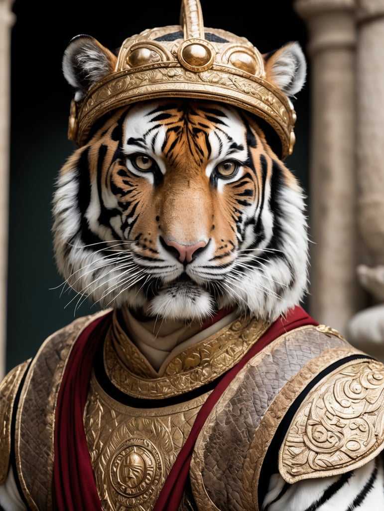 roman costumed tiger historical wild animal in costume roman themed wild animal attire roman inspired tiger dressed up
