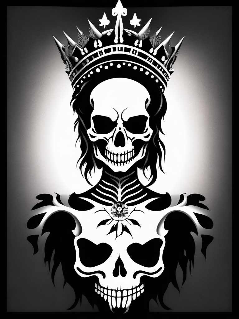 A vector art of a queen skeleton tattoo, black and white
