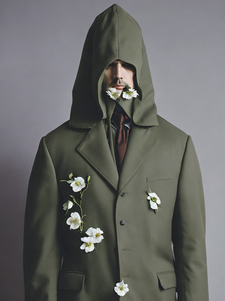 Man with body covered by flowers, painted by rené magritte