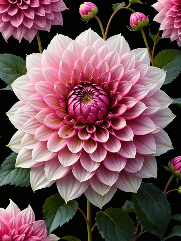 Vector art, simple, vector, pink dahlia, retro style, white background, --tile