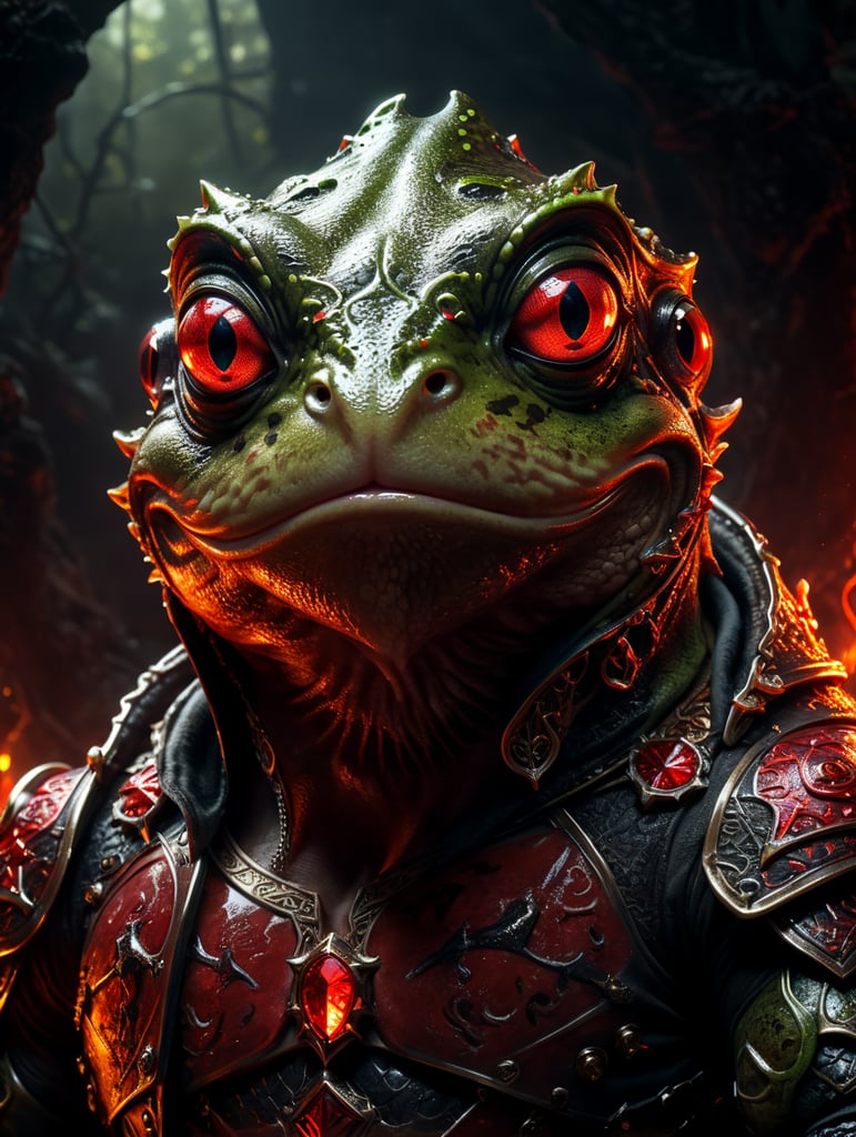 frog in the diablo fantasy style dark fantasy like hero portret black and red light