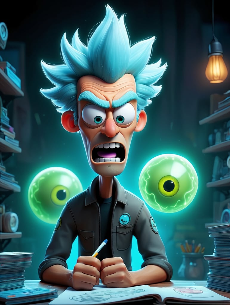 Dibujo con el estilo de la serie de Rick Sanchez de Rick and Morty haciendo trading