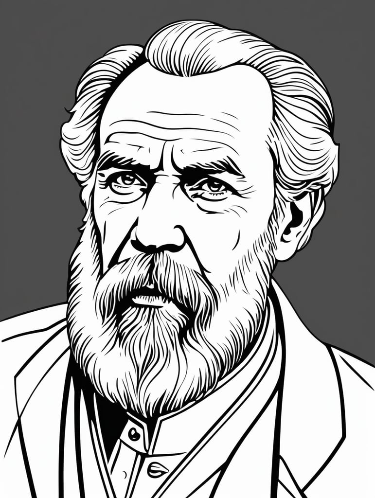 Leo Tolstoy, in the style of basic simple line art vector comic art on white background