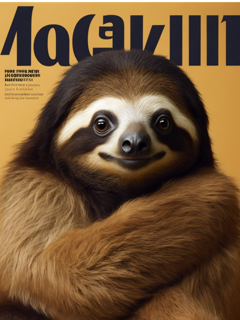 A sloth on the cover of a fashion magazine