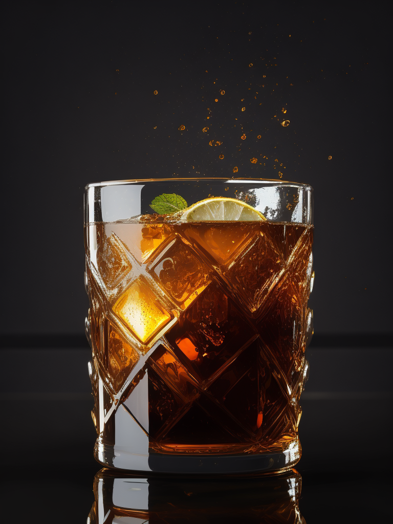 Glass with whiskey-cola cocktail