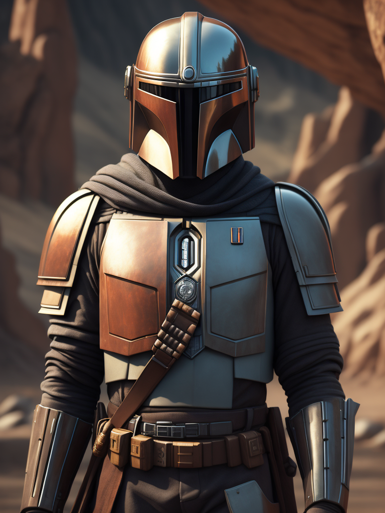 the Mandalorian in the style of Wes Anderson