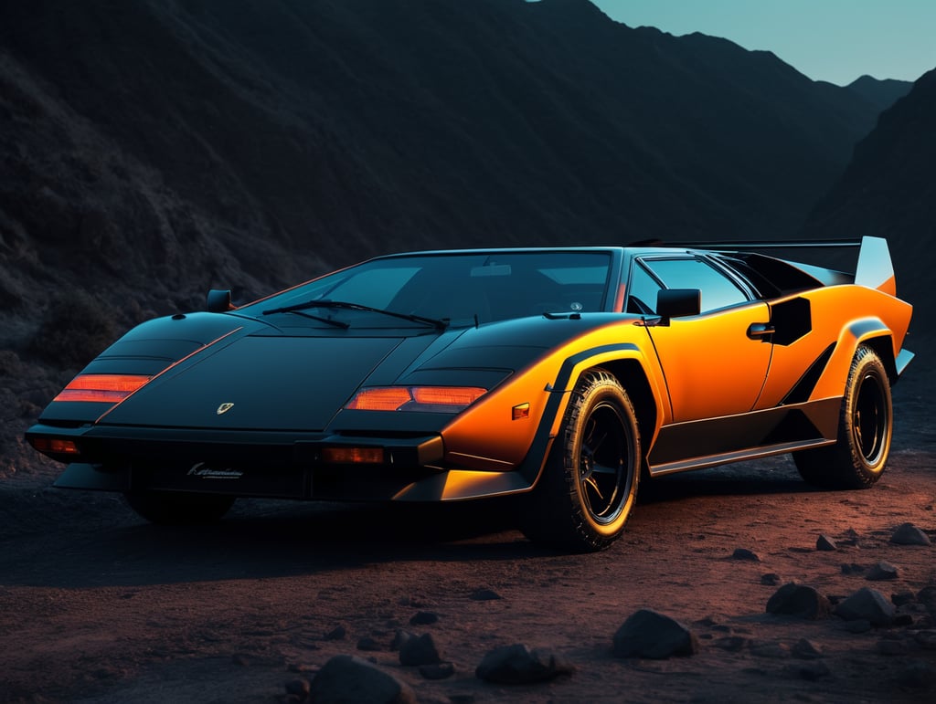 lamborghini countach off road style neon backgroung, side view