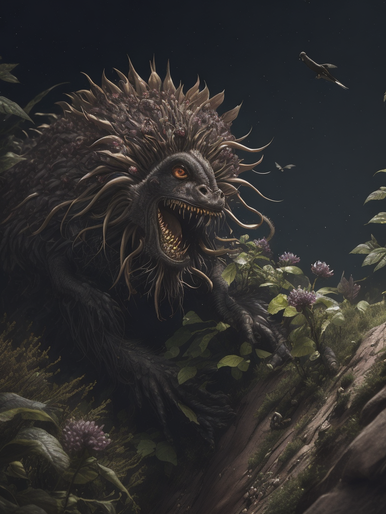 human nearly completely rotten crawling up a mountain to reach the last flower on earth by ernst haeckel