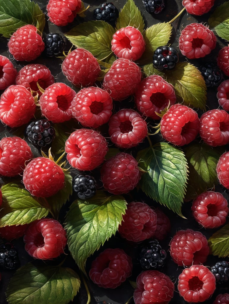 raspberry, with berries, with leaves, large, fresh, watercolor