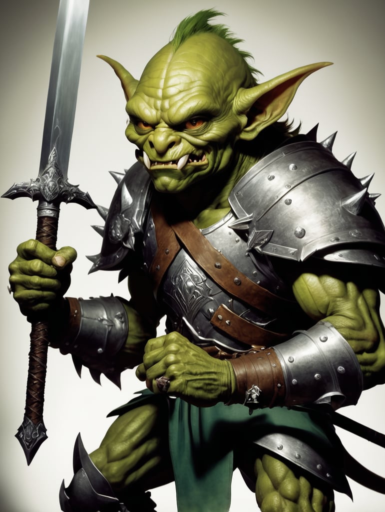rpg, advanced dungeons and dragons,color, goblin monster holding a sword, artwork