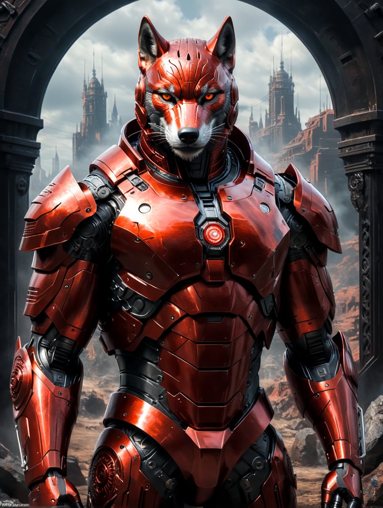 красный волк в железном костюме в стиле железного человека