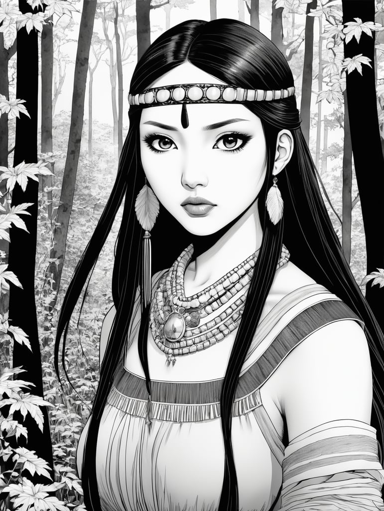 Pocahontas, Illustration, Manga, Horror, B , Japan, style of Junji Ito