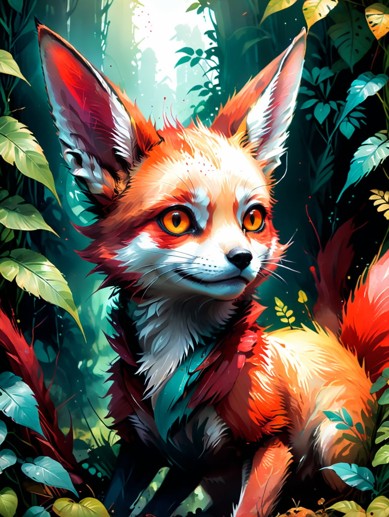 red cute fennec in jungle, red