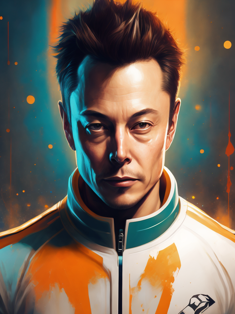 Elon musk as Irom man, bright saturated colors, Professional photo, Focus on the face, clear face details, Blurred Bokeh Background