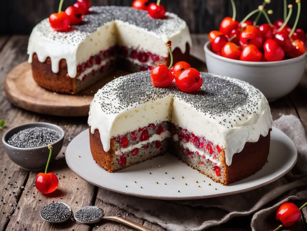 Premium Free ai Images | kirsch mohn kuchen mit streuseln und ...