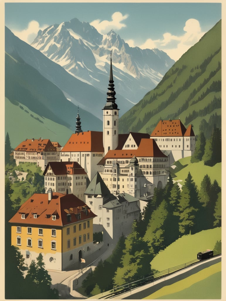 Illustration of an Austria in the style of Donald Fraser Gould McGill and a Bamforth postcard