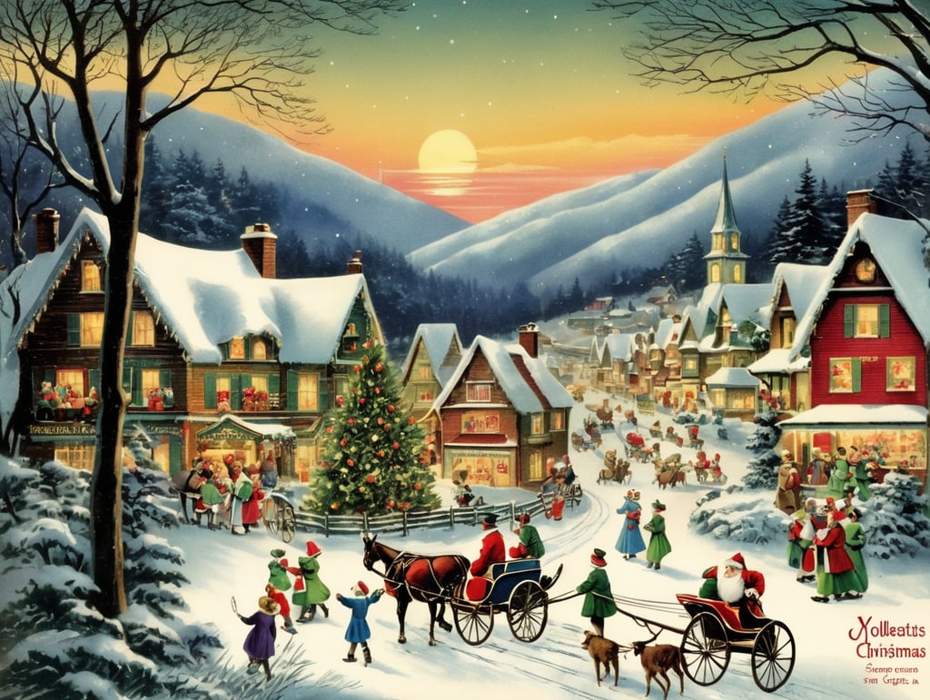 vintage Christmas postcard illustration, masterpiece