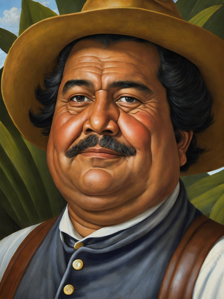 A farmer, portrait, Painting, Oil, Colombia, style of Botero