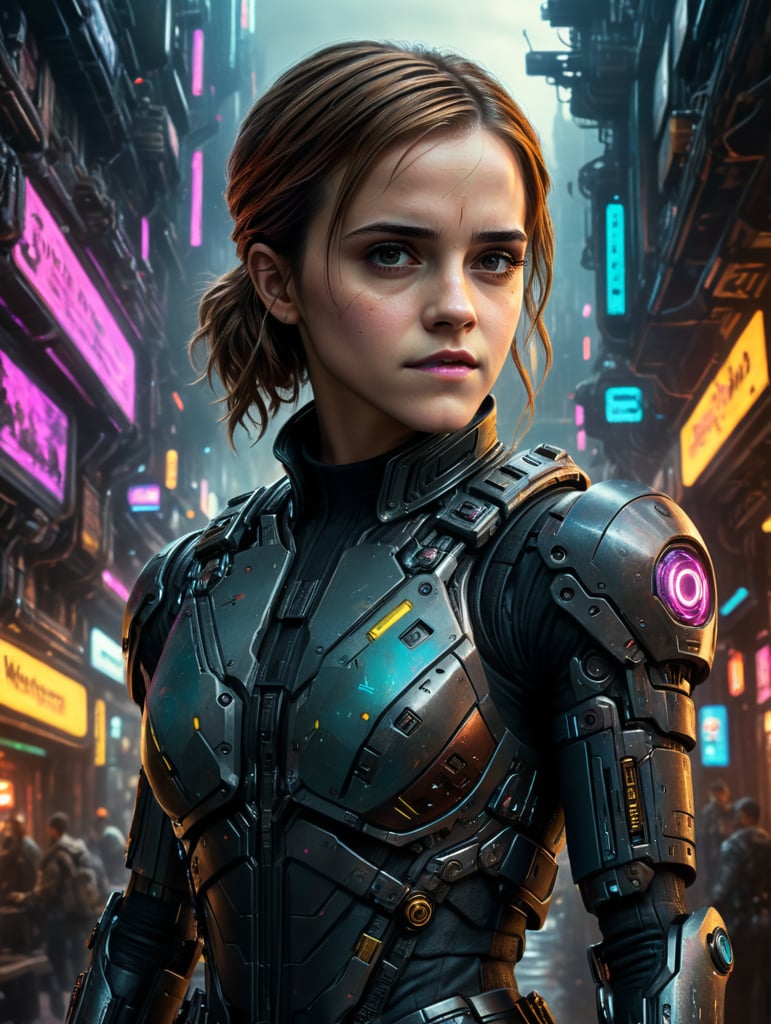 emma watson in a cyberpunk universe