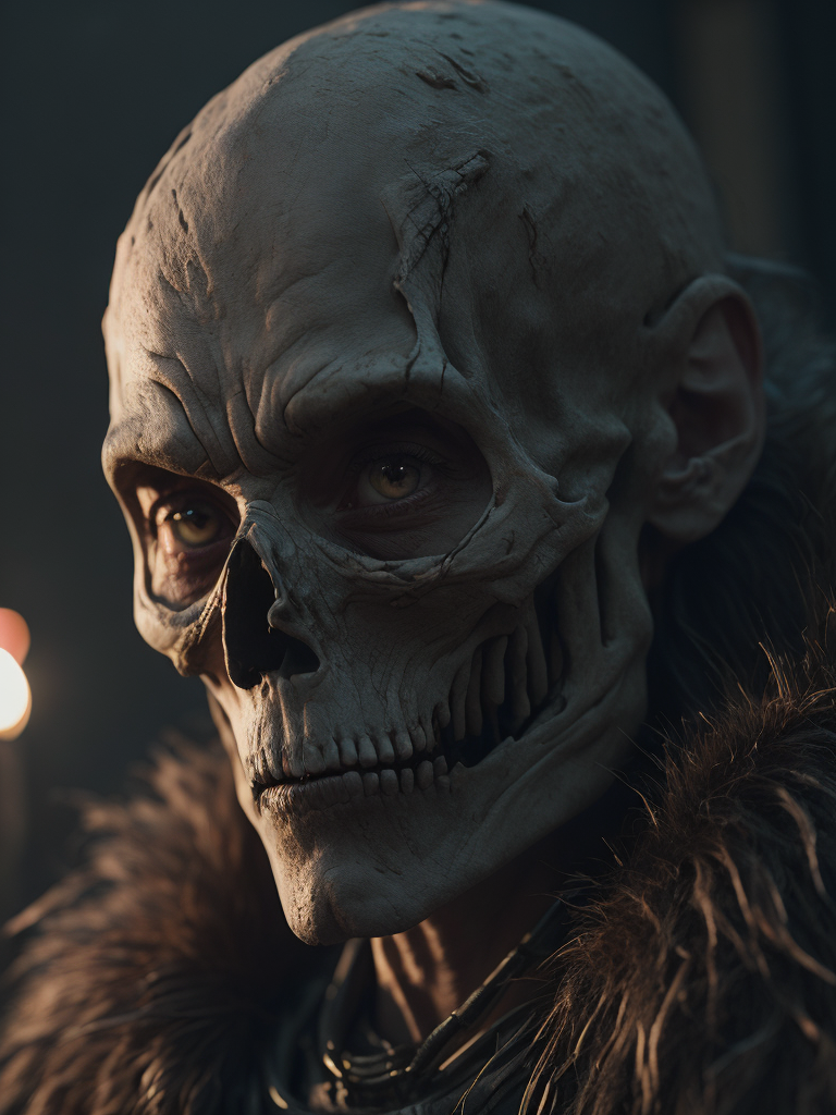 void of skulls with golden veins, red light from a side