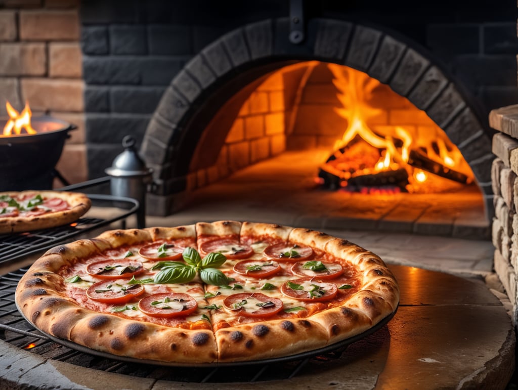 delicious pizza in a wood-fired oven. high detail