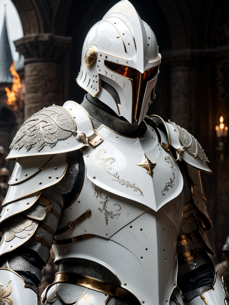 Knight in white garment and long cone shaped helmet