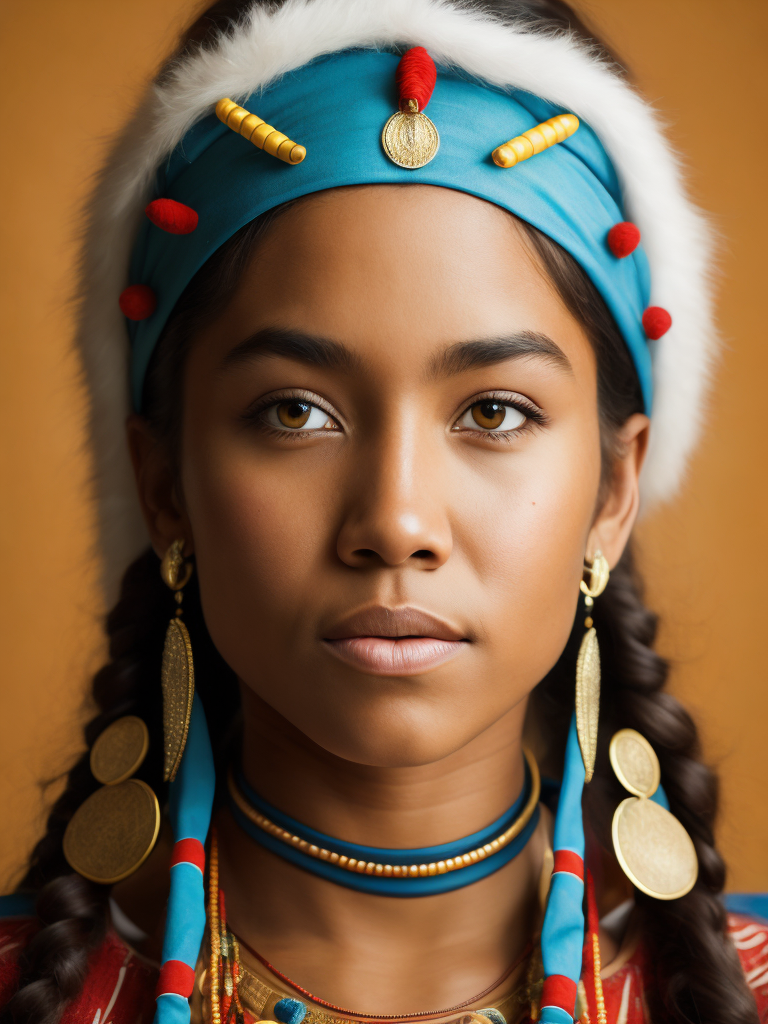 native american woman 12 years old in national dress