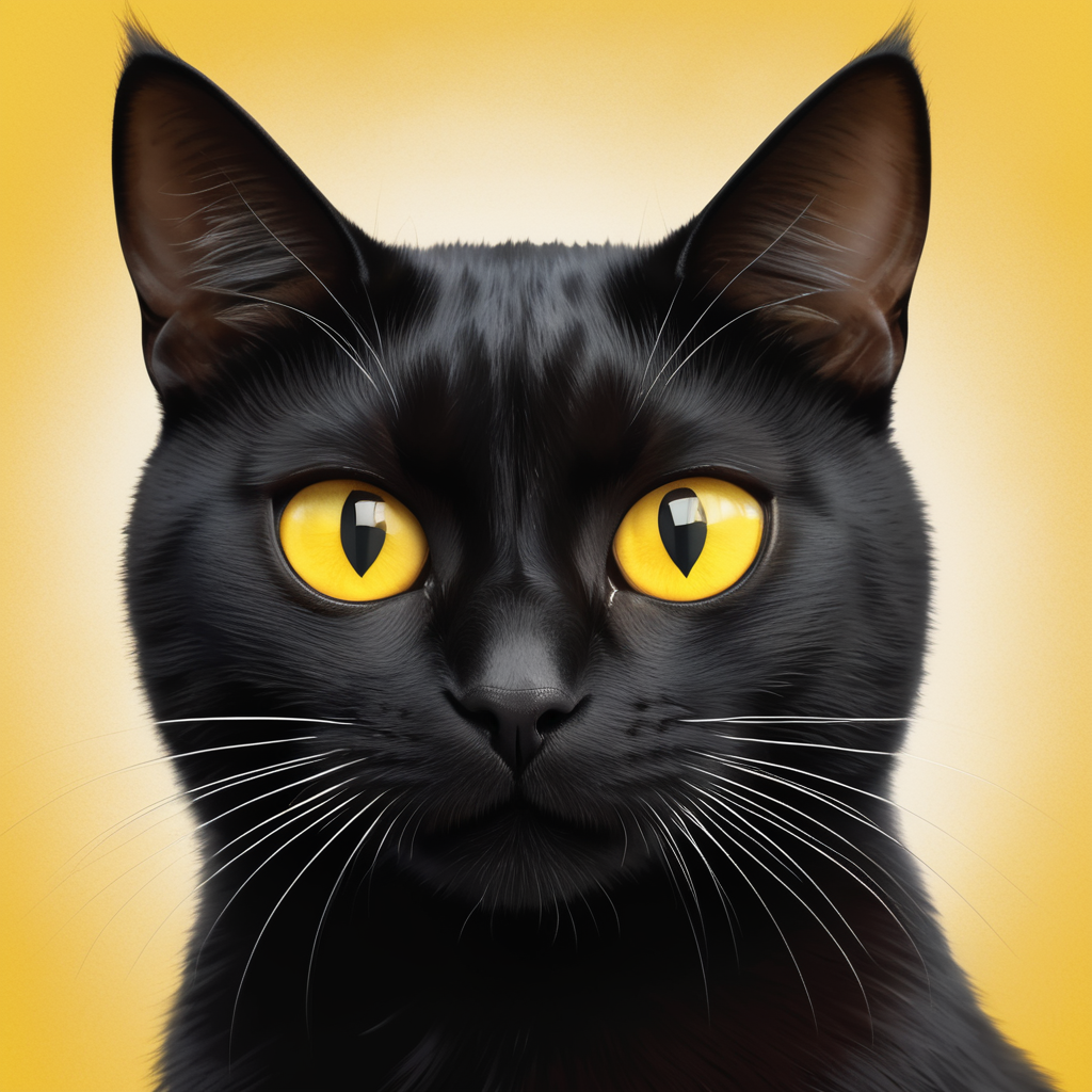 Постер фильма в стиле Disney Pixar черная кошка с белой грудью и белыми усами и желтыми глазами