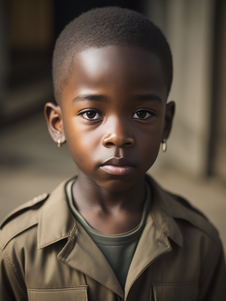 Child soldier in military uniform