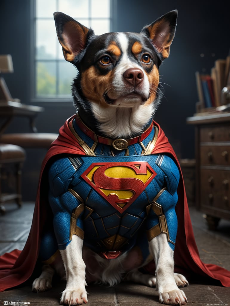 SMALL BREED DOG as superman