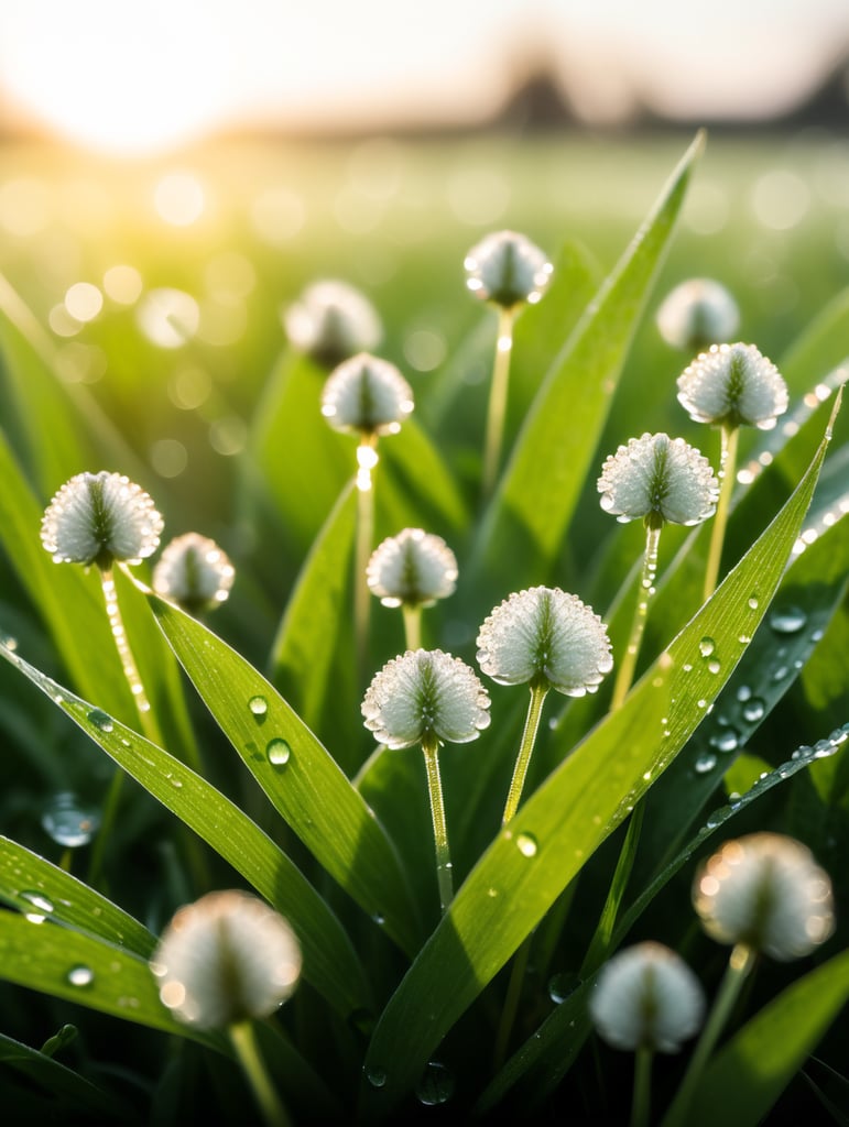 трава с росой и клевер на белом фоне