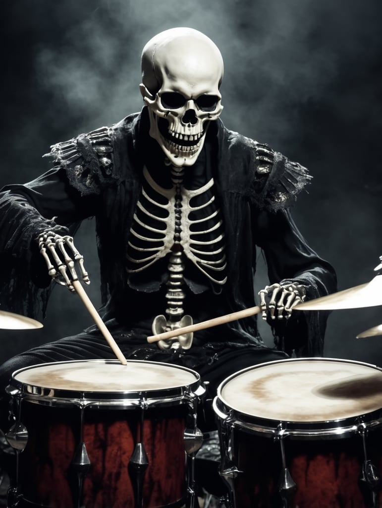 murderer evil killer hellspawn skeleton playing drum musical horror dark musician sinister melody