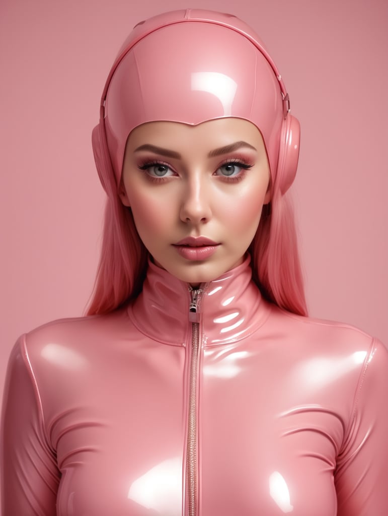 A girl in a pink latex suit