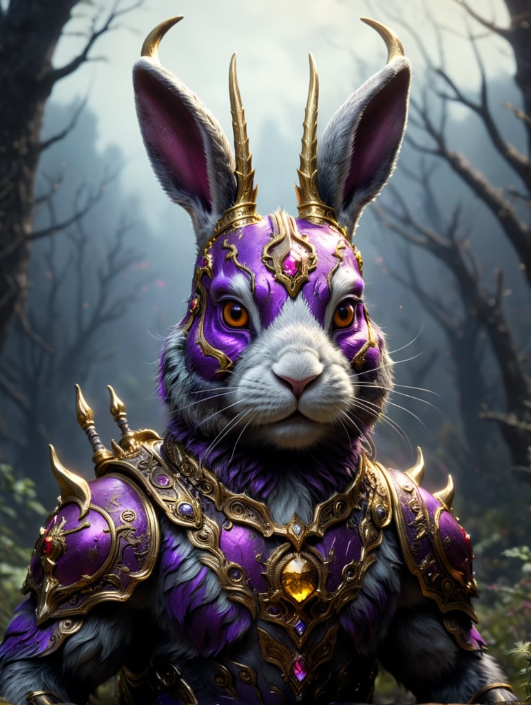 a bunny with antlers thats purple, black and gold