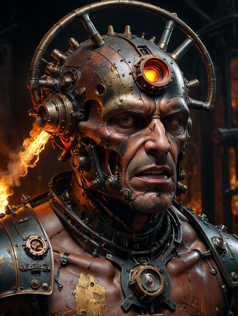 stuning interpretation of someone in pain with severe headache, industrial, steampunk, Hieronymus Bosch hell, highly detailed