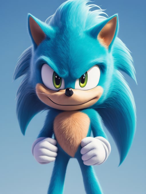 Portrait of Sonic, bright and saturated colors, highly detailed, sharp focus, Depth of field, Incredibly high detailed, Cyan Gradient Background