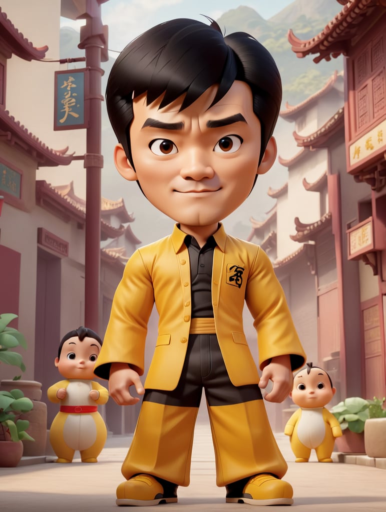 Bruce Lee standing looking at camera