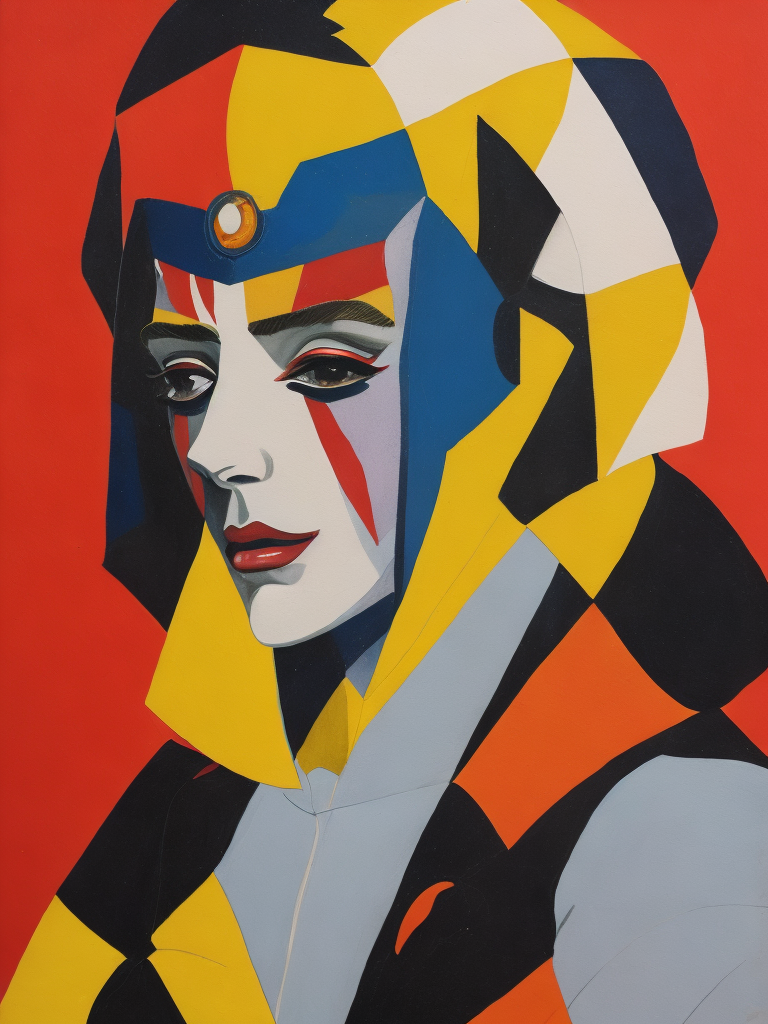 harlequin portrait, painting, illustration, Lithography, Pop-art, style of Richard Lindner