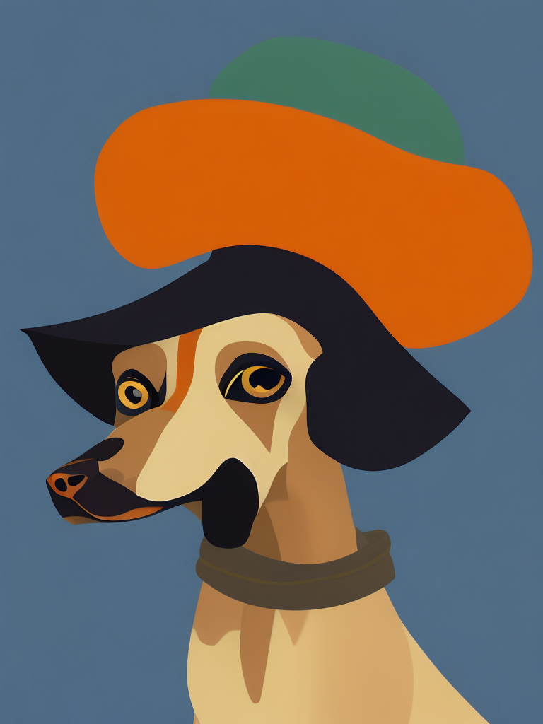 a dog, wearing a hat, Illustration, Disney, USA, style of Mary Blair