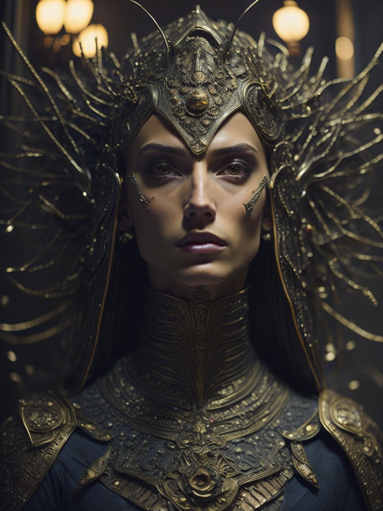 Masterpiece sculpture of an ornate bejeweled mechanical ancient Sumerian, by annie swynnerton and diego rivera and nicholas roerich and giger and jean delville, symbolist, dramatic lighting, god rays, elaborate geometric ornament, art brut, rich colors, smooth, sharp focus, extremely detailed, adolf wolfli and donato giancola