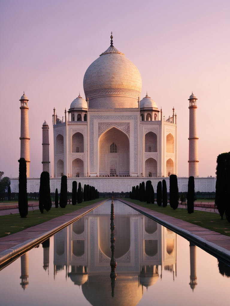Taj Mahal, pink purple sunset,