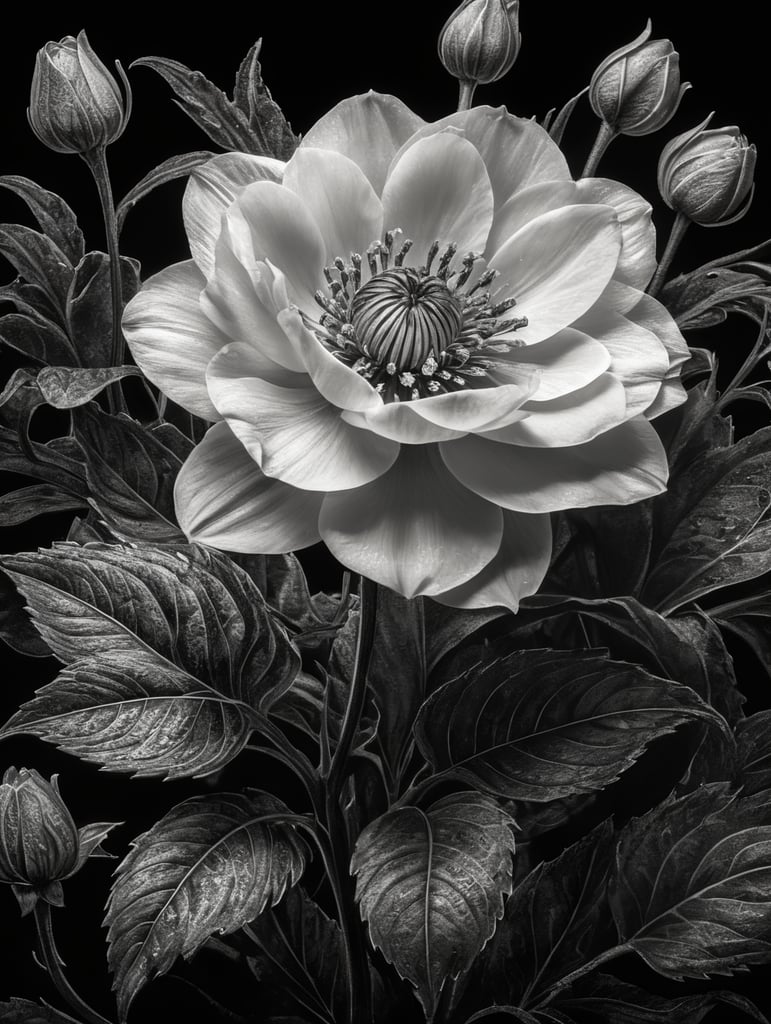 handdraw flower, black and white