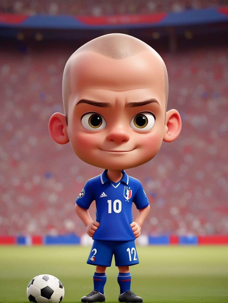 zinedine zidane as a kid, france national team kit, toon, pixar character, portrait, solid background
