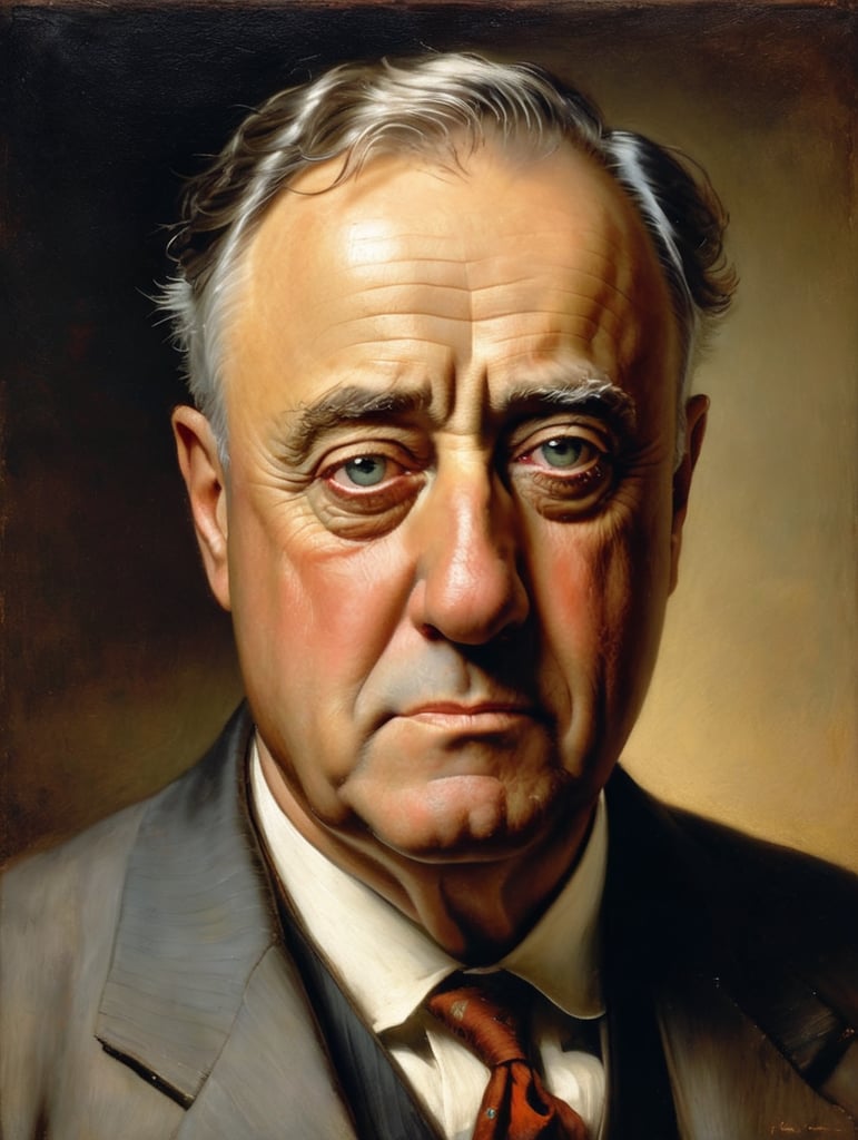 Portrait of Franklin D. Roosevelt by Rembrandt Harmenszoon van Rijn, sad face, America, so sorry