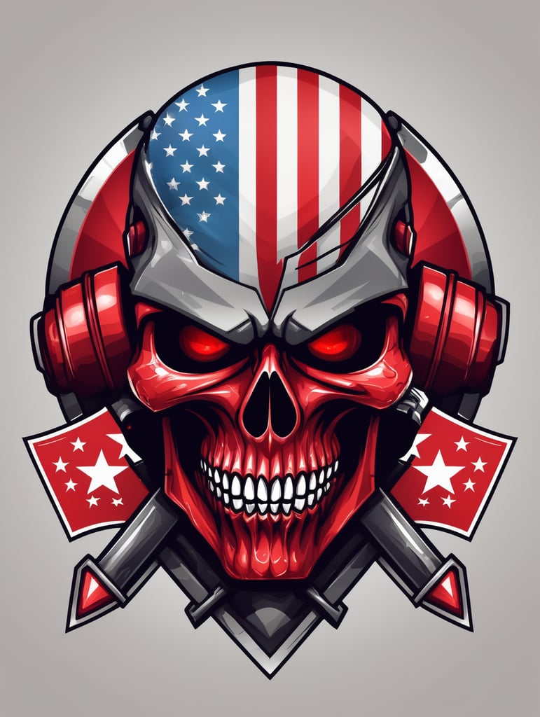 Vector american red skull with a flag and stars on it mascot logo, e-gaming, bright colors, Gaming Logo, vector image