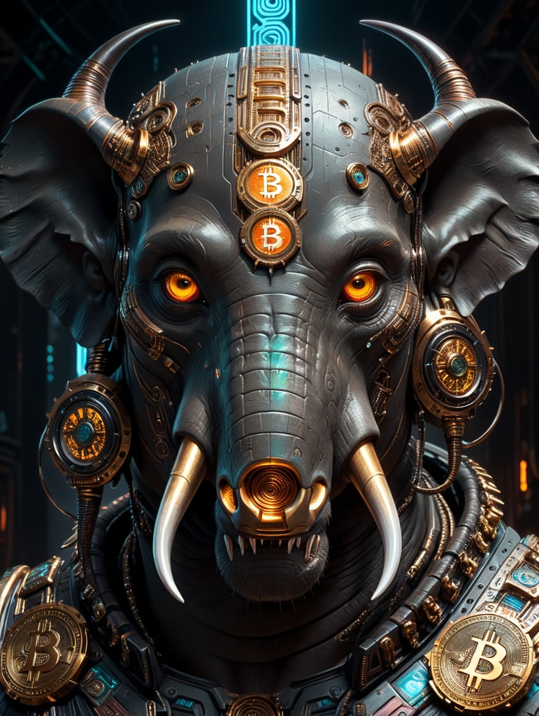 Premium Free ai Images | Cyberpunk Bitcoin: High-Tech Tusks