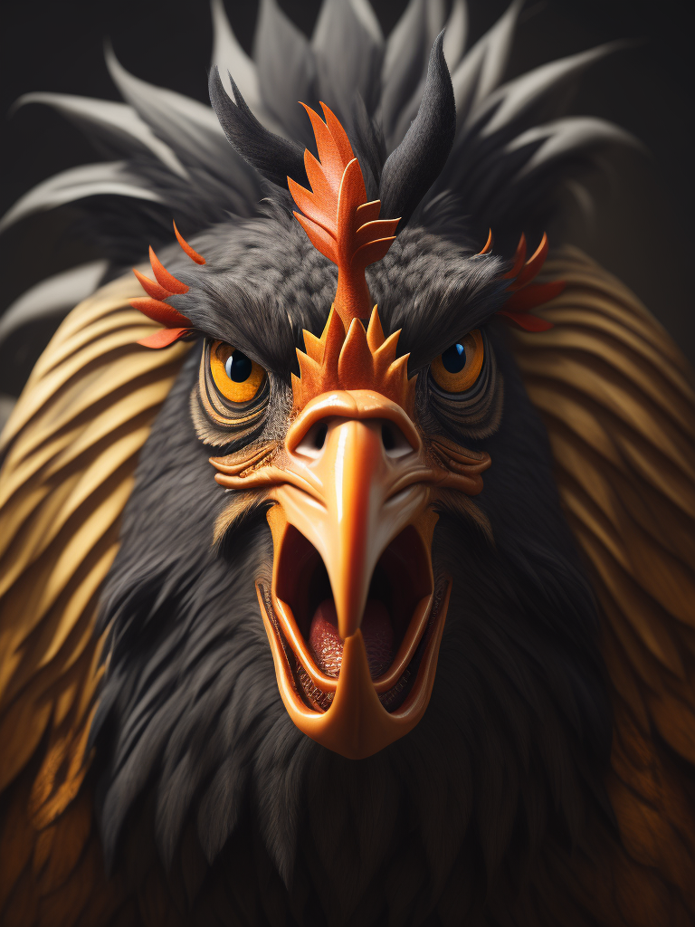 grumpy old rooster head with large eyes, contained in a circle