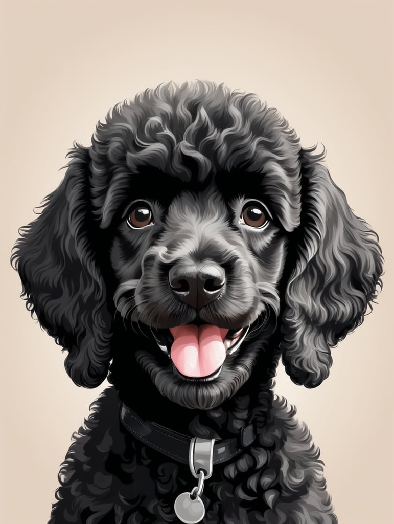 animal drawing of happy black poodle puppy face in vector style