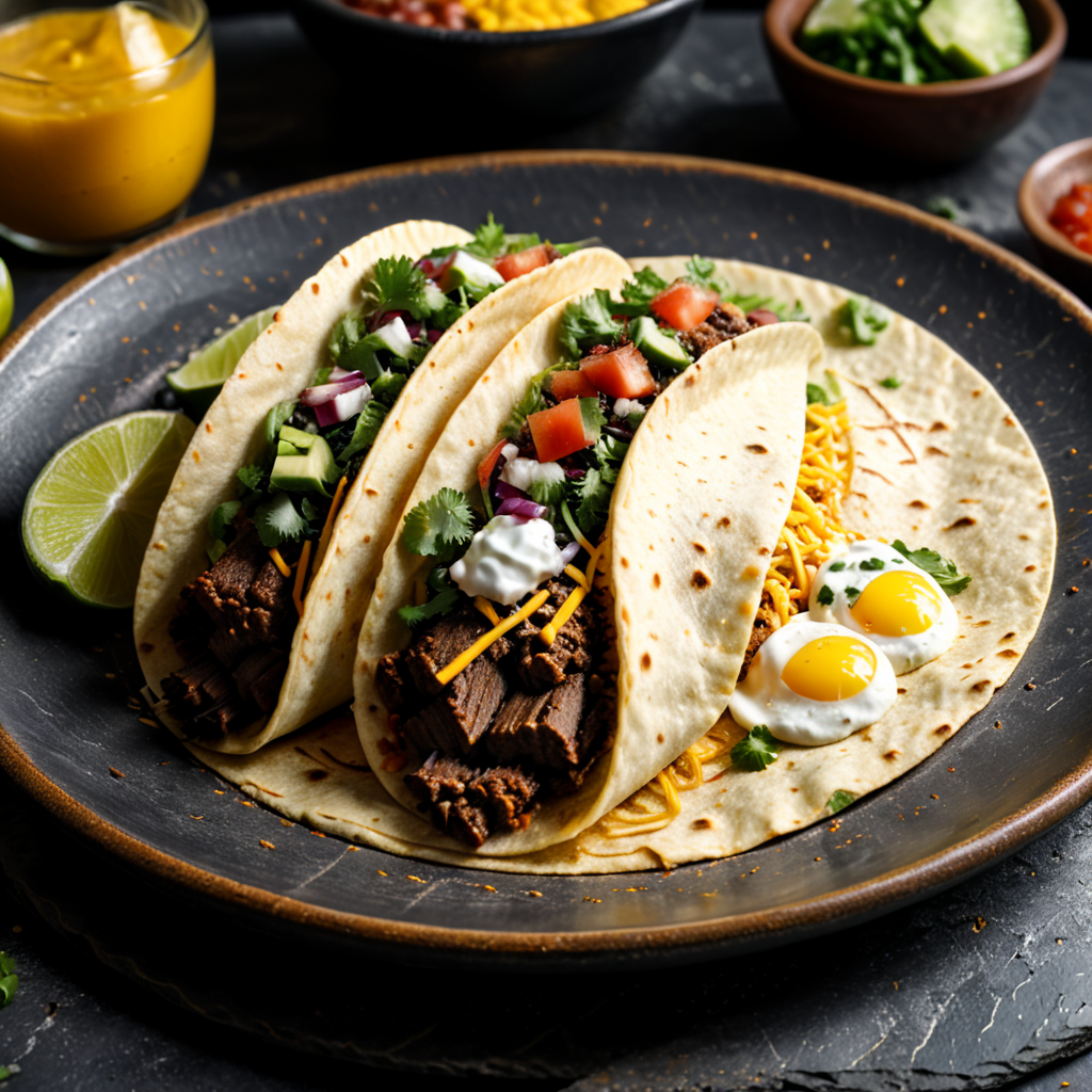 soft open flour tortilla mexican taco over yellow plate