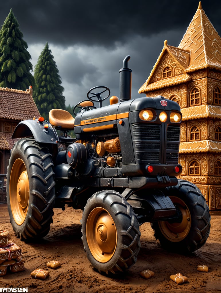 tractor made of ginger bread